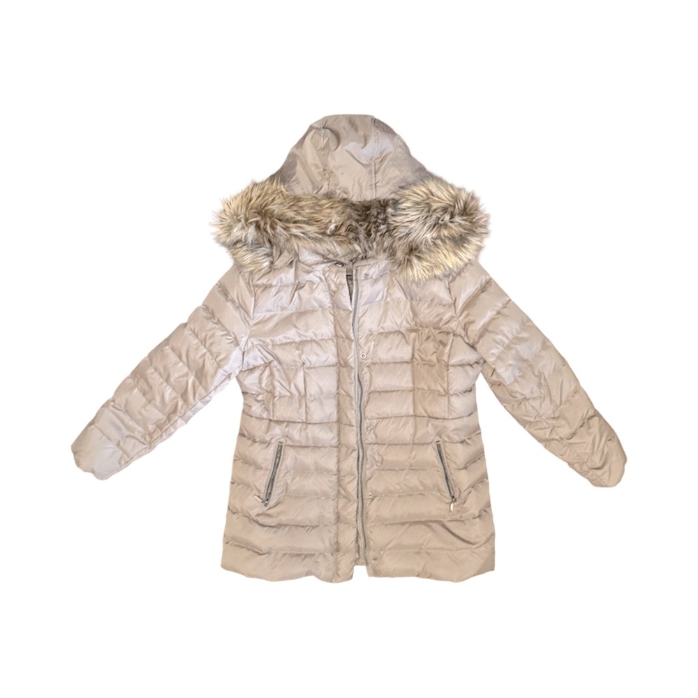 Fleet Street Women’s Faux-Fur Trimmed Hooded Puffer Coat -Large